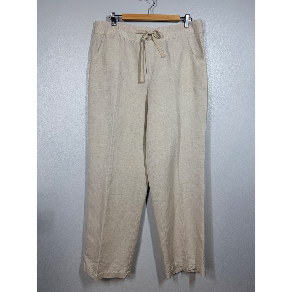 Coldwater Creek Pants Women 16 Beige Natural Fit Linen Blend Drawstring Straight